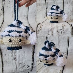 New crochet sparkly blue elf ornament